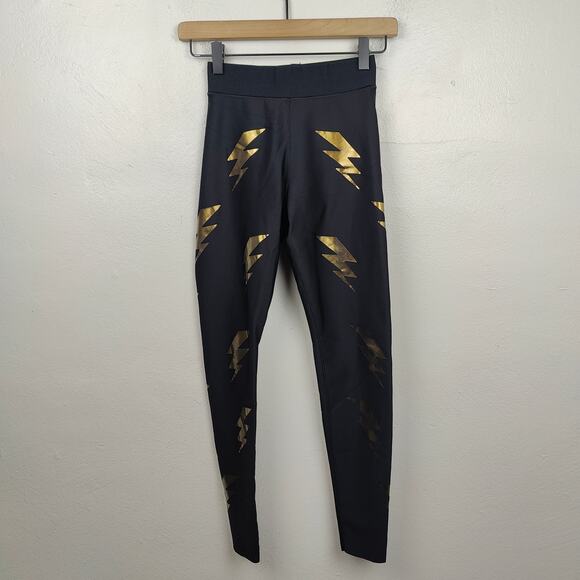 Ultracor Ultra Silk Bolt Legging Womens XS Nero Gold‎ Lightning Bolt Stretch - Picture 1 of 7